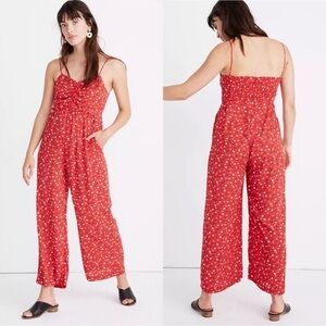 NEW! Madewell Ruched Wide-Leg Jumpsuit Prairie Posies 6 Red Floral Daisy White
